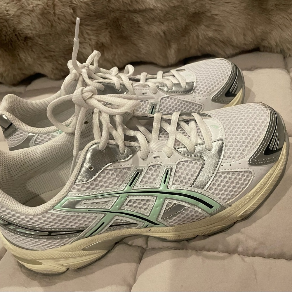 ASICS Women's White and Light Green Athletic Shoes